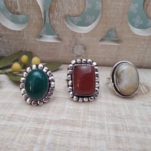 3 SET RING SILVER-STONE NWOT